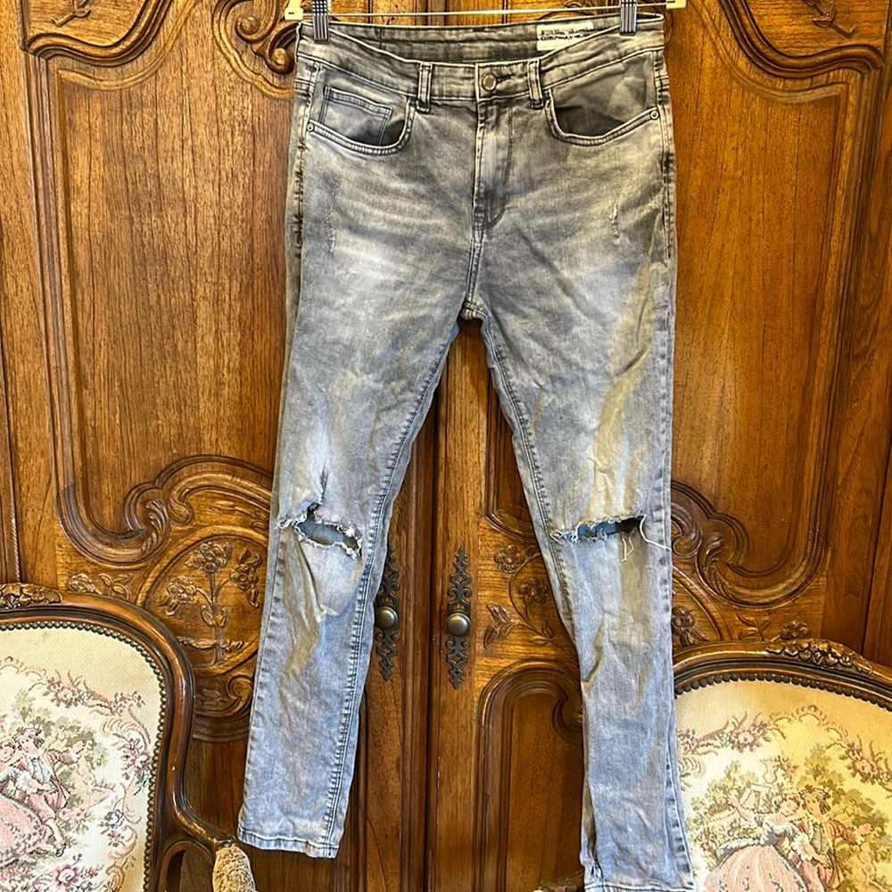 Denim&Co Grey Distressed Skinny Jeans